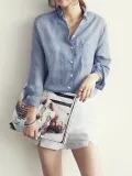 Casual Long Sleeve Loose Linen Blouse