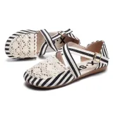 Women Preppy Canvas Fisherman Shoes Buckle Hollow Out Flats
