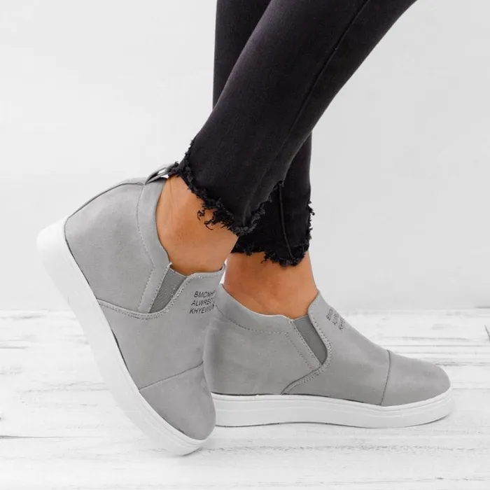 Women Faux Suede Wedge heel Sneakers Slip on Breathable Shoes