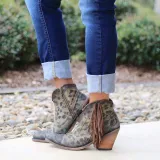 Fashion leopard tassel low heel shoes non-slip boots