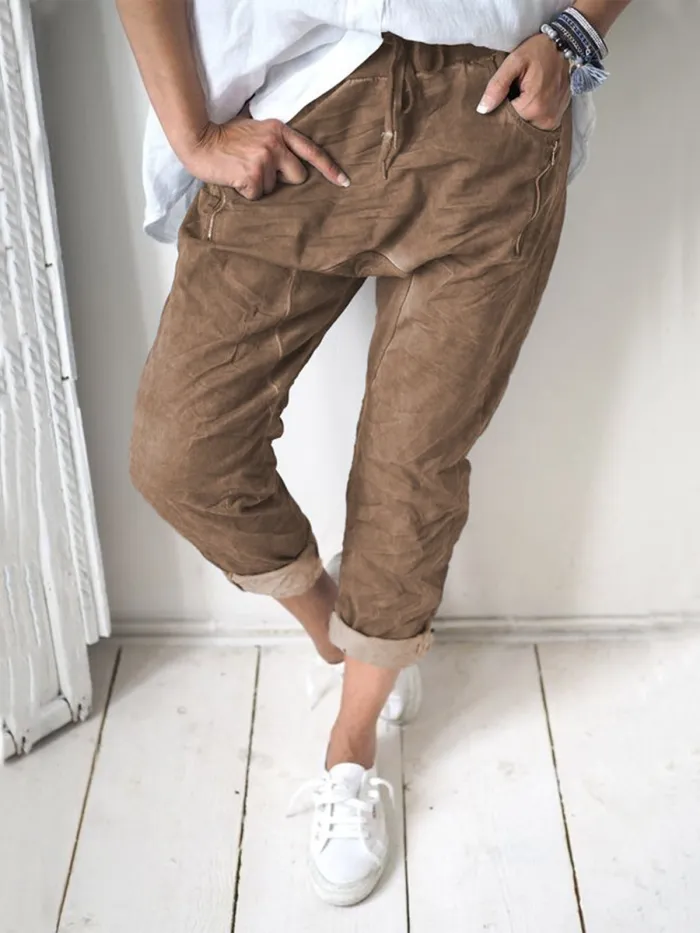 Casual Plus Size Solid Pants With Pockets