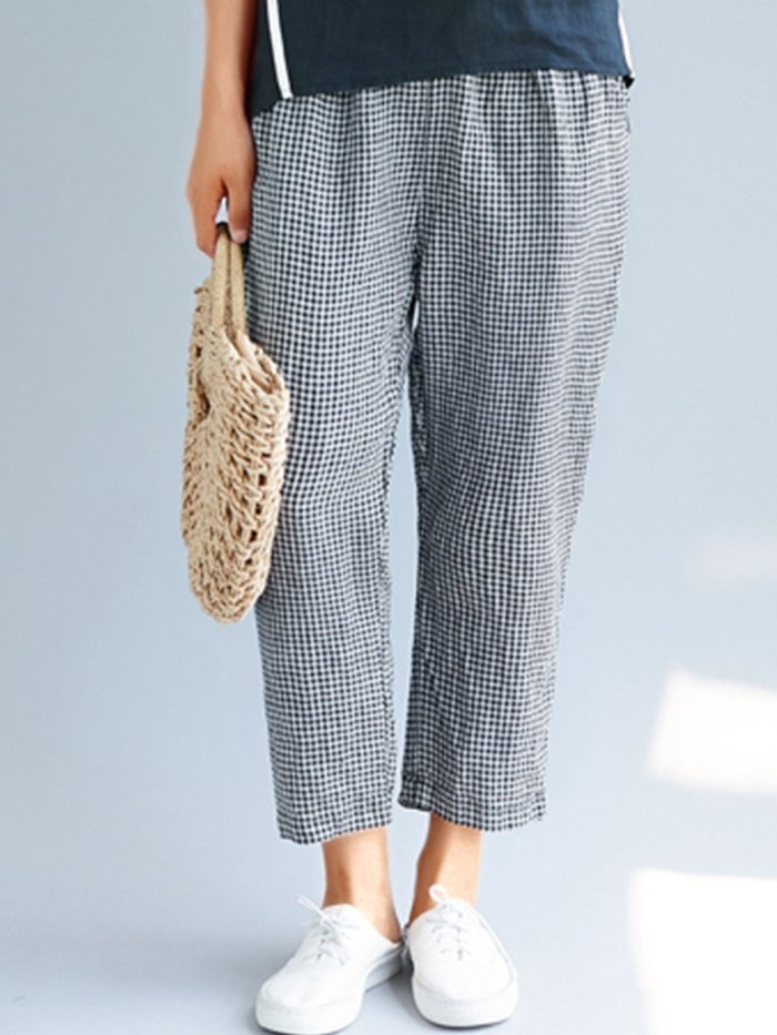 Plus Size Women Plaid Casual Pants