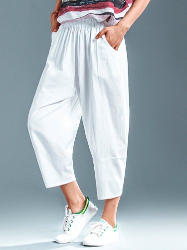 Plus Size Women Cotton And Linen Solid Loose Casual Pants