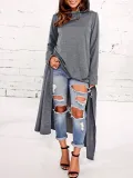 Long Sleeve Solid Asymmetric Plus Size Hoodies