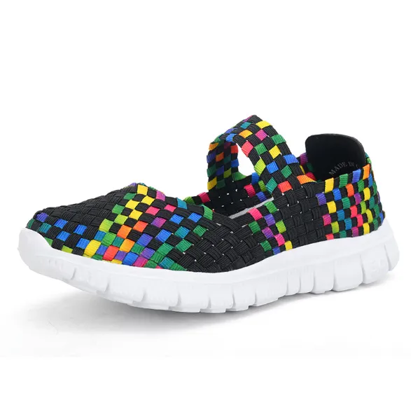 Multicolor Blocks Hand-knitted Shoes Elastic Band Daily Flat Heel Loafers