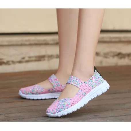 Multicolor Blocks Hand-knitted Shoes Elastic Band Daily Flat Heel Loafers