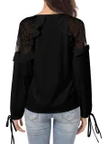 Deep V-Neck Lace Casual Solid Paneled Elegant Blouse