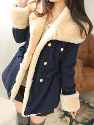 Buttoned Long Sleeve Casual Faux Fur Coat