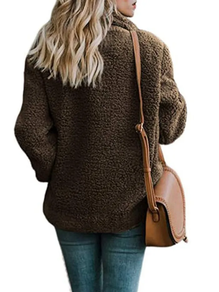Women Sherpa Coat Fluffy Jacket Buttoned Teddy Bear Coats