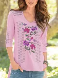 Casual Floral V Neck Shirts & Tops