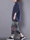 Shawl Collar Stripes Long Sleeve Blouse