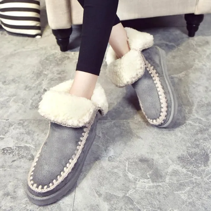 Women Snow Booties Casual Slip On Plus Size Warm Shoes