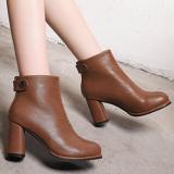 Women Winter Comfy Warm Lined Zipper Chunky High Heel Short Boots