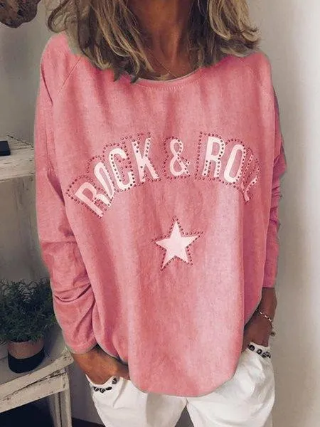 Round Neck Long Sleeve Letter Shirts & Tops