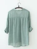 Buttoned Long Sleeve Stand Collar Casual Linen Blouse