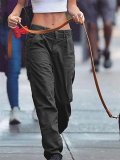 Casual Plain Pockets Women Pants