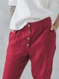 Casual Plus Size Solid Pants With Pockets