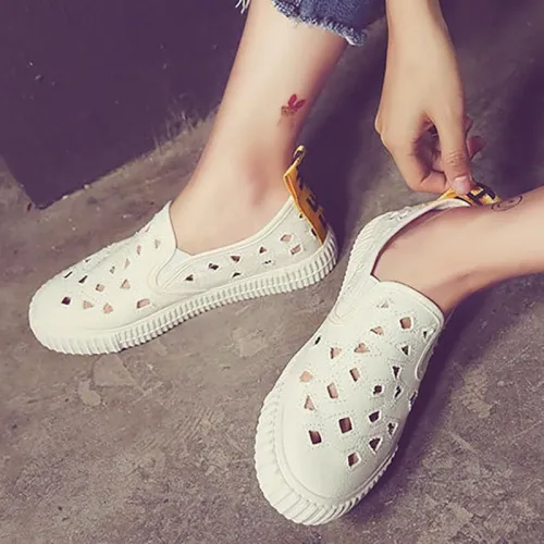 Womens Canvas Flat Heel Casual Hollow Out Shoes