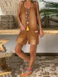Blue Cotton Casual One-Pieces