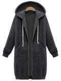 Women Plain Pockets Long Sleeve Plus Size Hoodie Coat