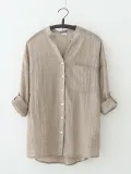 Buttoned Long Sleeve Stand Collar Casual Linen Blouse