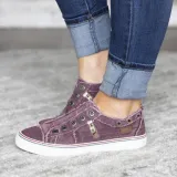 Women Zipper Daily Canvas Slip-on Athletic Sneakers