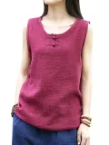 Round Neck Casual Sleeveless Cotton Shirts & Tops