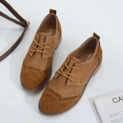 Women Artificial Leather Panel Casual Low Heel Flats