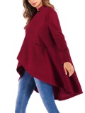 Women Vintage Stand Collar Irregular Poncho Coat Solid Color Oversized Long Outwear
