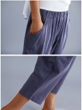 Plus Size Women Elastic Waist Loose Cotton And Linen Solid Casual Harlan Pants