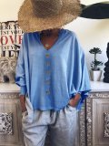 Long Sleeve Cotton-Blend Plain V Neck Shirts & Tops