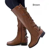 Black PU Chunky Heel Zipper Casual Winter Boots