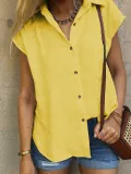 Casual Plain Shirt Collar Cotton-Blend Blouses&shirts