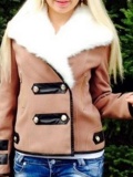 Cony Hair Zipper Winter Warm Lapel Long Sleeve Patchwork Jackets