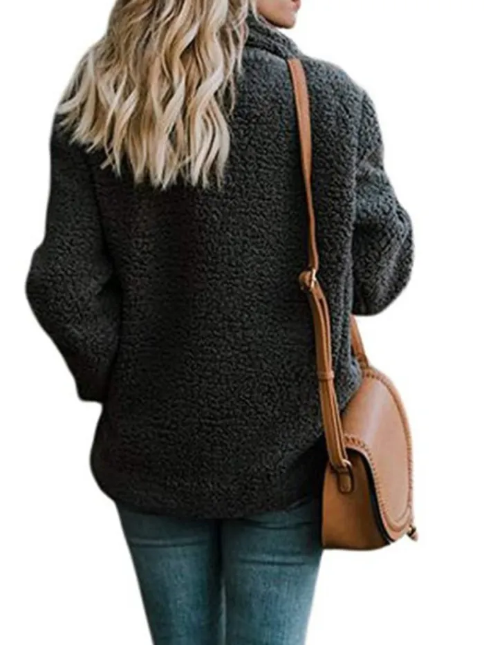 Women Sherpa Coat Fluffy Jacket Buttoned Teddy Bear Coats