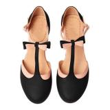 T-Strap Bowknot Summer Casual Chunky Heel Buckle Womens Sandals