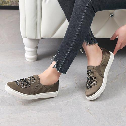 Women Flat Loafers Casual Comfort Rhinestone Slip On Shoes