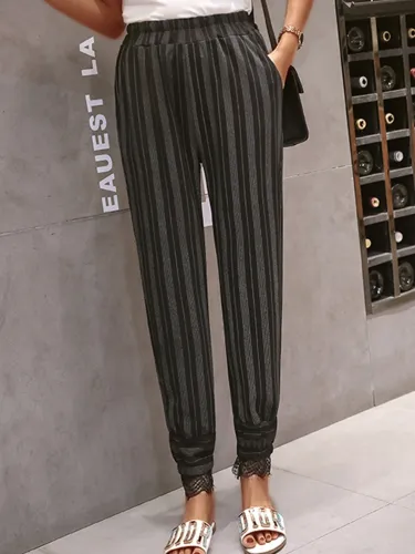 Plus Size Women Striped Casual Pants