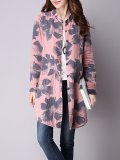 Stand Collar Casual Linen Long Sleeve Printed Coat
