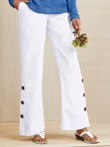 Solid Casual Buttoned Pants