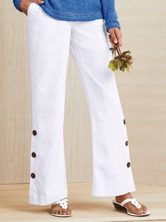 Solid Casual Buttoned Pants