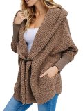 Shawl Collar Long Sleeve Solid Casual Faux fur Hoodie Coat