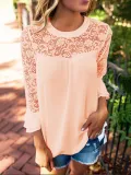 White Solid Crew Neck Laser Cut Casual Shirts &Blouse