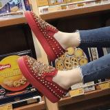 Red PU Spring/Fall Rhinestone Loafers