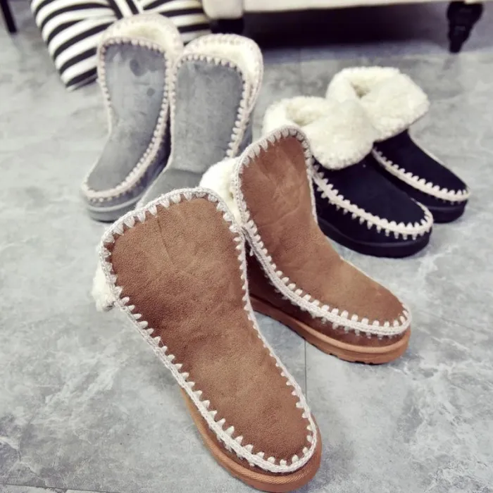 Women Snow Booties Casual Slip On Plus Size Warm Shoes