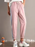 Plus Size Women Striped Plain Casual Pants