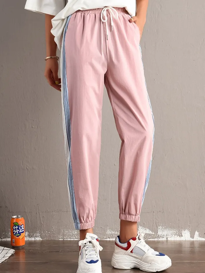 Plus Size Women Striped Plain Casual Pants