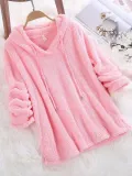 Women Winter a Long Hooded Sweatshirt Mohair Solid Color