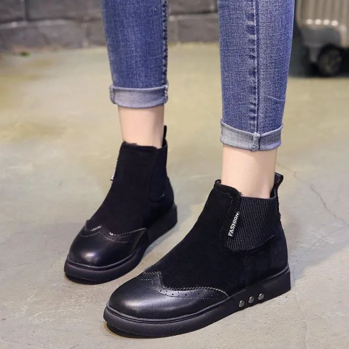 Women Artificial Leather Elastic Band Boots Vintage Suede Booties