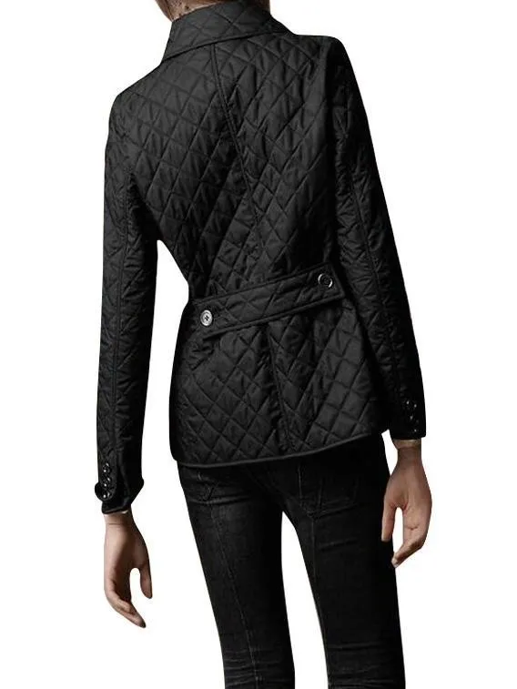 Single Breasted Lapel Quilted Plaid Cotton-padded Jacket